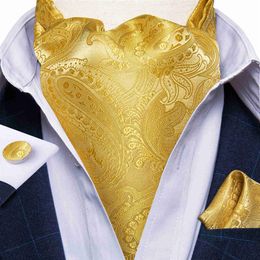 Neck Ties DiBanGu Jacquard Cravat 3pc Set Yellow Paisley Woven Ascot Tie Cufflinks Pocket Square Men's Fashion Casual Scarves215k