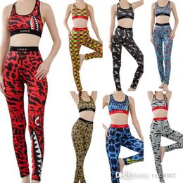 Designer Yoga Bra Sets Women Tracksuits Two Pieces Pants Set Sexy Crop Top Vest Bikini Patchwork Shark Camo Printed Swimwear220d