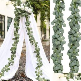 Decorative Flowers Wreaths Green Eucalyptus Leaves Garland Wisteria Artificial Rattan Fake Plant Silk Leaf Vines For Wedding Birth Dhof3