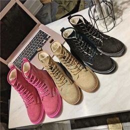 Pink Lace Up Boots New Autumn/winter Street Shoot Motorcycle Martin Female British Style Student Shoes Plush 230830