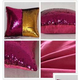 Cushion/Decorative Pillow New Mermaid Sequin Pillowcase With Suede Back Magical Colour Fish Scale Throw Er Bright Cushion Drop Delivery Dhmxo