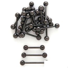 Tongue Rings 50Pcs Jewelry-All Black Titanium Ring Bells 14G1.6Mm Nipple Ear Body Piercing Jewelry Straight Barbells Drop Del Dhgarden Dhhca