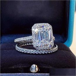 Wedding Rings Emerald Cut 2Ct Lab Diamond Promise Ring Sets 925 Sterling Sier Engagement Band For Women Bridal Party Jewelry Y0723 D Dhhqu