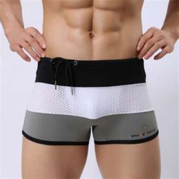 Mens Mesh Swimwear Swimming Trunks Patchwork Swimsuit Slip homme Sexy Swim Shorts Gay Boxer Briefs Brave person 2017 XL Sunga243W