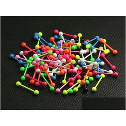 Tongue Rings Neon Colour Paint Stainless Steel Ring Barbell 40Pcs Body Piercing Jewellery Mix Lots 8 Colours Drop Delivery Dhgarden Dhmnc