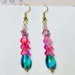 Dangle Earrings Original Hand-Made Glass Bead Long Sweet Cute Girls Pendientes Party Pink Star Jewellery Niche Creative In