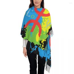 Abbigliamento etnico Bandiera Amazigh Splash Art Design Sciarpa con nappa Donna Morbido berbero Tifinagh Scialli orgogliosi Avvolge Sciarpe invernali femminili