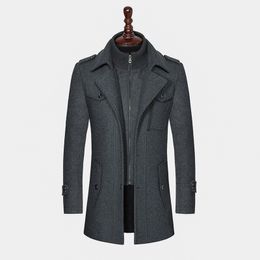 Men's Wool Blends Men Winter Wool Coat Men's Casual Brand Solid Colour Wool Blends Woollen Pea Coat Male Trench Coat Overcoat 230915