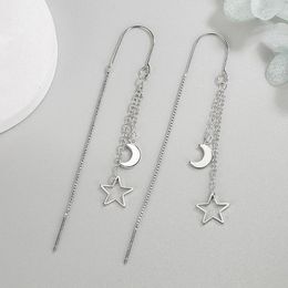 Dangle Earrings Long Wire Tassel Thread Chain Star Moon Beads Pendants Drop Women's Straight 925 Silver Needle Hanging Earings Jewellery