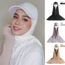 Ethnic Clothing Musilm Women Sports Cap Hat With Jersey Hijab Instant Hijabs Summer Cotton Jjersey Hats