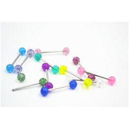 Tongue Rings 100Pcs Body Jewellery Piercing Acrylic Ball Glitter Ring Barbells Nipple Bar 14G1.6Mm Mix Colours Drop Delivery Dhgarden Dhcgm