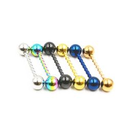 Tongue Rings 50Pcs Body Twist Tongue/ Nipple Shield Ring Barbells Bar 14G1.6Mmx16Mmx6/6Mm Piercing Jewellery Drop Delivery Dhgarden Dhr3I