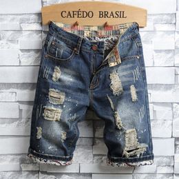 summer Style men jeans Shorts luxury Men slim Denim shorts zipper hole Straight Moto & Biker jeans for blue and black240K