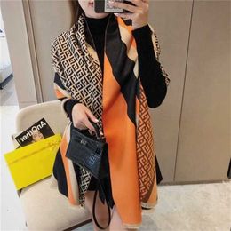 22% OFF Autumn/Winter Cashmere Letter Colour Block Women's Dual Use Long Thickened Warm Scarf51EP