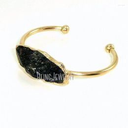 Bangle Raw Tourmaline Arm Black Jet Stone Crystal Stainless Steel K Gold Color For Women Boho Jewelry Accessaries