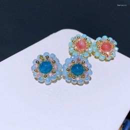 Stud Earrings MIGGA Handmade Crystal Jade Beaded Flower For Women Modern Luxury Gold Plated Jewellery