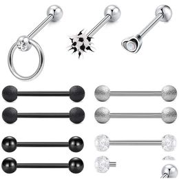 Tongue Rings 11 Pcs 14G Cz Inlaid Skl Head Top Nipple Body Piercing For Women Men Drop Delivery Jewellery Dhgarden Dhyfq