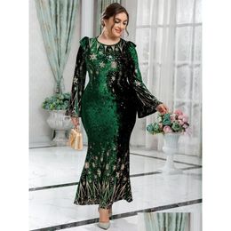 Plus Size Dresses Toleen Women Maxi Long 2023 Green Luxury Sequin Chic Elegant Muslim Turkish African Evening Party Clothing Drop Deli Dhdpo