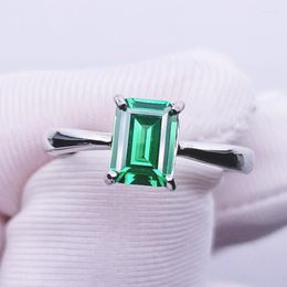 Cluster Rings Green Gemstone Adjustable Opening Ring S925 Sterling Silver Emerald Cut Yttrium Aluminium Garnet YAG Jewelry For Women