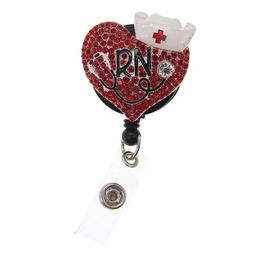 10PCS Lot Key Rings Retractable Nurse Accessories Medical Enamel Rhinestone Crystal Love Heart RN Shape ID Badge Reel Holder With 258H