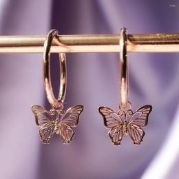 Dangle Earrings Delicate Rose Gold Colour Butterfly Women Drop Earring Cute Bow Hoop Wedding Dancing Party Daily Wear Trendy Jewellery