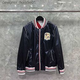 Women's Jackets TB THOM Baseball Uniform Men Women Same Style Autumn Winter Street Wear Loose Red White Blue Stamp Bomber Stand Collar Trendy Bomber Jacket L230916