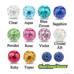 Tongue Rings Crystal Ferido Epoxy Balls Piercing Body Jewellery Replacement For Belly Button Navel Lip Ring Barbells Insert St Dhgarden Dh2Tz