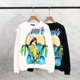 USA Stylish Autumn Winter Men Mermaid Painting Print Hoodie Casual Sweatshirt Pullover For Women 23FW