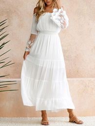 Casual Dresses Elegant White Long Dress Women Summer Backless Off Shoulder Lace Maxi Boho Beach Sundress Ladies Holiday Vestidos