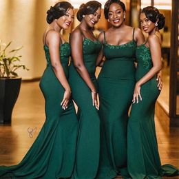 Emerald Appliqued Country Bridesmaid Dresses Spaghetti Straps Mermaid Beaded Maid Of Honor Gowns Floor Length Satin Wedding Guest 1906