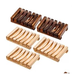 Soap Dishes Bath Natural Bamboo Wooden Plate Tray Holder Box Case Shower Hand Washing Soaps Holders Drop Delivery Home Garden Bathroom Dhokh