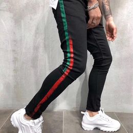 Stripe Mens Jeans Ripped Slim-leg Denim Jean s Male Skinny Slim Fit Pencil Pants Casual Hip Hop Fashion Trousers2598