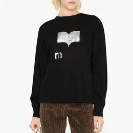 French Autumn 23 Summer Isabel Marants Fashion Shiny Letter Printing Straight Tube Casual Pullover Joint Cotton Top Women's Long Sleeve T-shirt