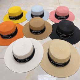 Summer beach sun protection large brim empty top hat beach sun protection women's black white designer cap in hand yellow ora276G