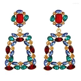 Dangle Earrings ZHINI Punk Alloy Geometric Irregular Hollow For Women Luxury Colorful Crystal Statement Earring Jewelry Gift