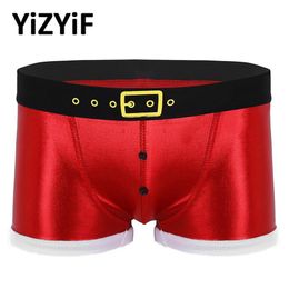 Men Boxer Underwear Panties Christmas Faux Leather Printed Belt Pattern Shorts Santa Claus Homme Men's Swimwear200l