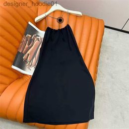 Basic Casual Dresses Backless Slip Dresses Triangle Label Bead Chain Sling Black Sexy Dress Slimming Off-the-shoulder Dress Skirt L230916