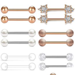 Tongue Rings 14G 14Mm 9/16 Inch Ring Stainless Steel Nipple Barbell Piercing Bar Cubic Zirconia 12Pcs Drop Delivery Jewellery B Dhgarden Dh3Q4