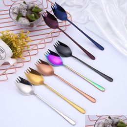 Spoons Long Handle Tooth Spoon Fork Stainless Steel Home Kitchen Dining Flatware Noodles Ice Cream Dessert Forks Cutlery Tool Drop Del Dh7Xy