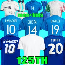 2024 Italy Soccer Jerseys 125th Player Version Maglie Da Calcio Long Sleeve PELLEGRINI CHIESA BARELLA Italia Football Shirts T Women Men Set Kids Kit