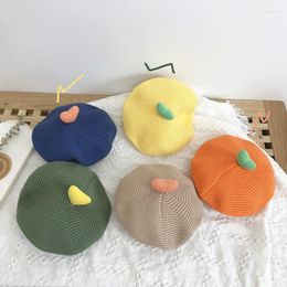 Hats Korean Style Three Dimensional Love Children's Knitted Beret Hat Autumn Winter Baby Pumpkin Artist Painter Woollen Cap