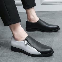 Dress Shoes Men's Formal Zipper Business Black White Handmade Pu Leather Men Size 38-46