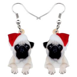 Dangle & Chandelier Acrylic Christmas Sweet Pug Dog Earrings Drop Cute Pets Gift Women Girl Teens Kid Festival Charms Decoration B217C