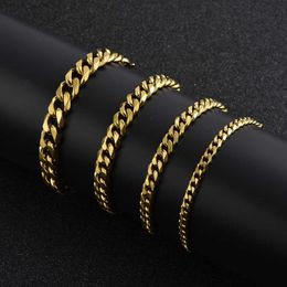 Stainless Steel Gold Bracelet Mens Cuban Link Chain on Hand Steel Chains Bracelets Charm Whole Gifts for Male Accessories Q060306R