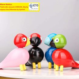Handmade Bird Figurines Ornaments Colourful Painted Sculpture Animal Home Decoration Nordic Wood Carving Puppet Wooden Denmark 210804 ZZ