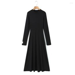 Casual Dresses YENKYE Elegant Women Vintage Black O Neck Elastic Knit Long Dress Autumn Winter Robe