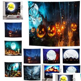 Towel Halloween Tapestry Beach 150X130Cm Pumpkin Ghost Print Wall Hanging Bath Towels Cartoon Shawl Yoga Mat Drop Delivery Home Garden Dhrxd