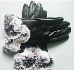 New Brand Design Faux Fur Style Glove for Women Winter Outdoor Warm Five Fingers Artificial Leather Gloves Wholesale 2251
