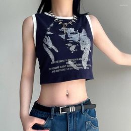 Women's Tanks O Neck Summer Vest Sleeveless Sexy Crop Tops Women Printing Tank Y2k Top Short Casual Basic T Shirt