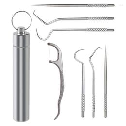 Storage Bags Toothpick Set 7pcs Portable Dental Cleaning Kit Pocket Reusable Metal Toothpicks With Holder For Outdoor Picnic